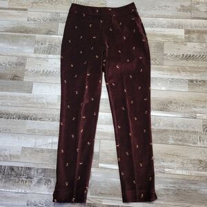 J Crew Maroon Velour Flower Pants Size 2